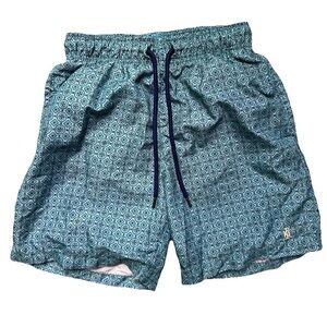 Men’s Ike By Ike behar Turquoise Blue Patterned Swim Trunks Size Small Summer